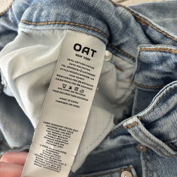 Oat New York High-Rise Jeans Medium Wash Blue Straight Leg Raw Hem Stretch 28/6 - Picture 6 of 9